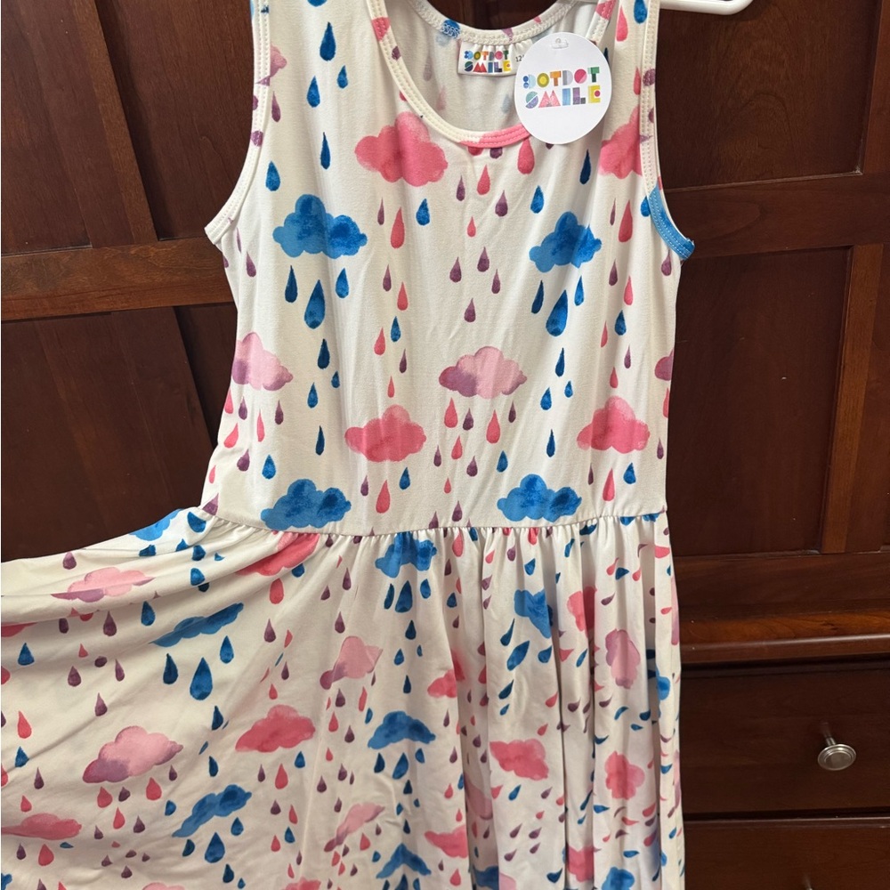 Dot Dot Smile Colorful Cloud and Raindrop Dress, NWT, size 12/14